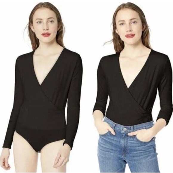 J. CREW Long Sleeve V-neck Wrap Bodysuit Modal Blend In Black Size Small - Picture 3 of 12